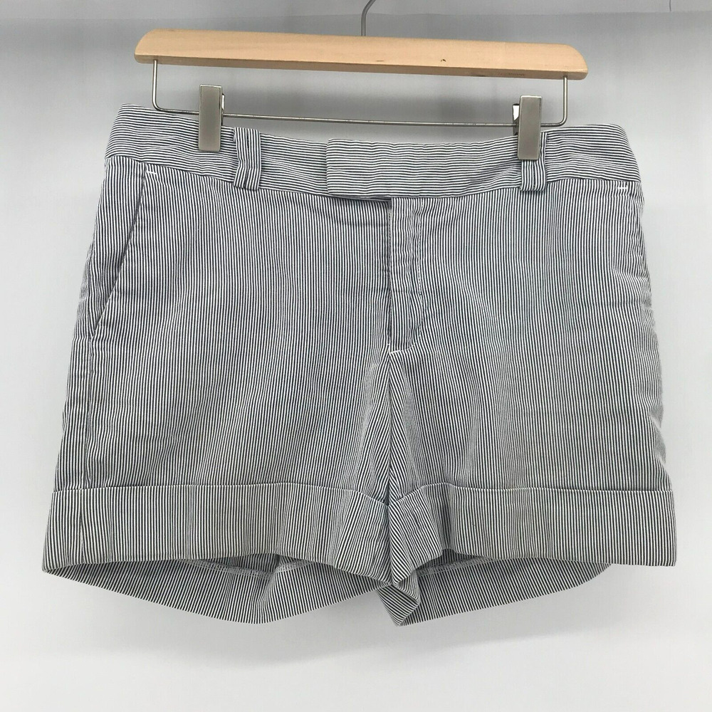 Banana Republic Martin Fit Shorts Womens 8 Blue White Railroad Stripe Cotton 4"